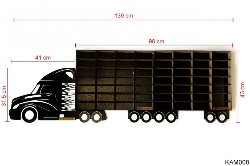 Fekete Kamion 2 pótkocsival - Kisautó Tároló Kamion - Ajándék gyerekeknek