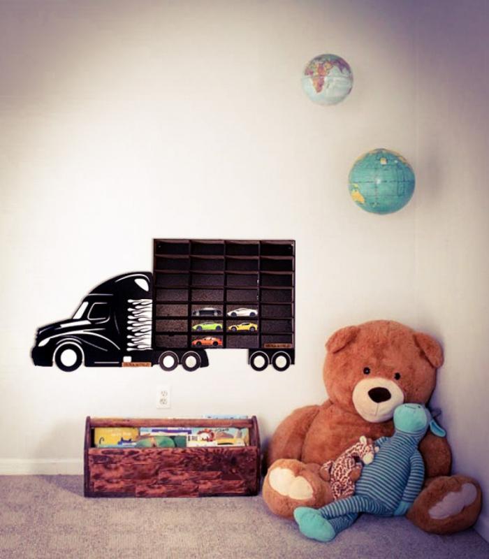 Fekete Kamion egy pótkocsival - Kisautó Tároló Kamion - Ajándék gyerekeknek