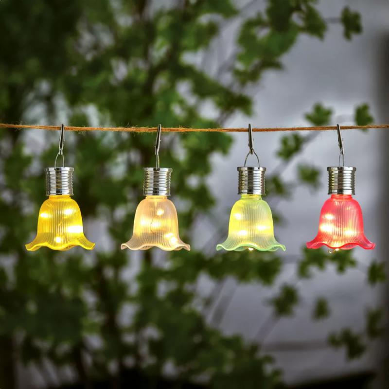 Felakasztható szolár harangvirág 4 választható színben - 3 melegfehér LED - 17,5 x 9,5 cm