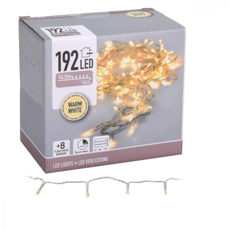 Fényfüzér 192 LED-es transzparens programos adapterrel meleg 14,5m