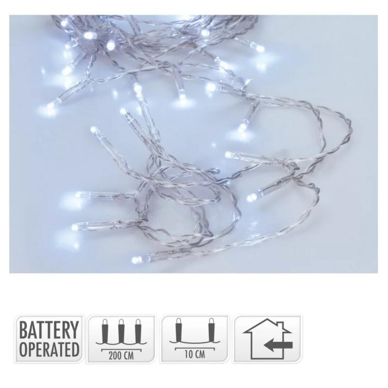 Fényfüzér 20 LED-es transparens elemes (elem nélkül) hideg