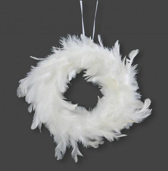 Fészek koszorú tollas fehér/zöld 15cm