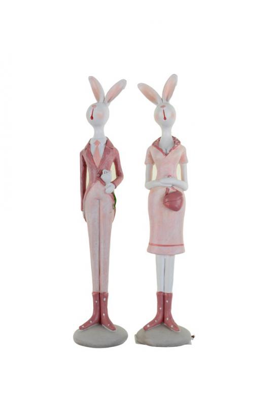Figura arisztokrata nyúl fiú/lány poly 4*4*21.5cm 2féle rózsaszín