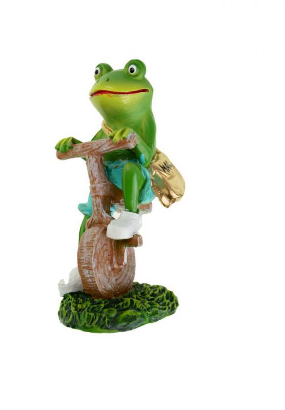 Figura béka poly 12cm biciklin zöld