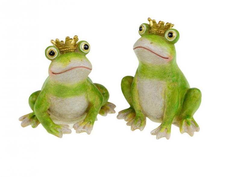 Figura béka poly 8*5.5*9.5cm koronával 2féle zöld