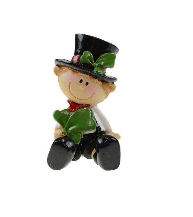 Figura fiú poly 5,1x4,4x8,1 virágos lóherés cilinderben szilveszter