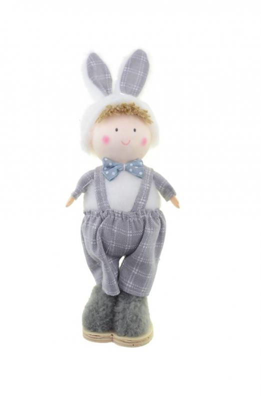 Figura fiú textil 22cm szürke nyuszifülekkel