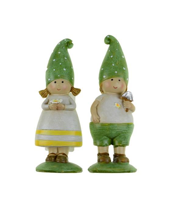 Figura fiú/lány poly 3.8*3.8*11.5cm pöttyös sapiban zöld