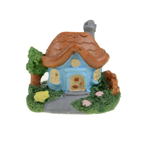 Figura ház poly 5,5*4,5*4,7cm kerttel kék