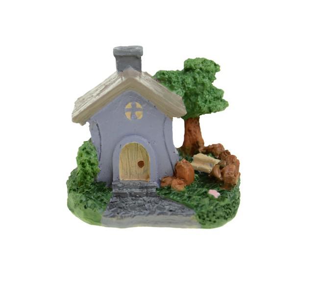 Figura ház poly 5,5*4,6*4,8cm fával kék