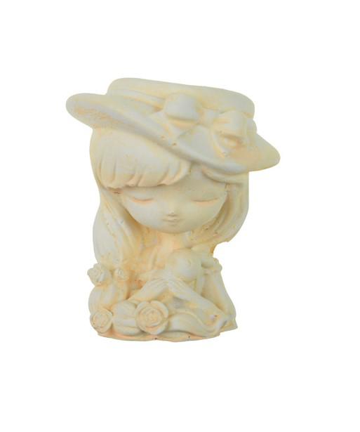Figura kaspó gipsz D4 H9 kalapos kislány masnival barack