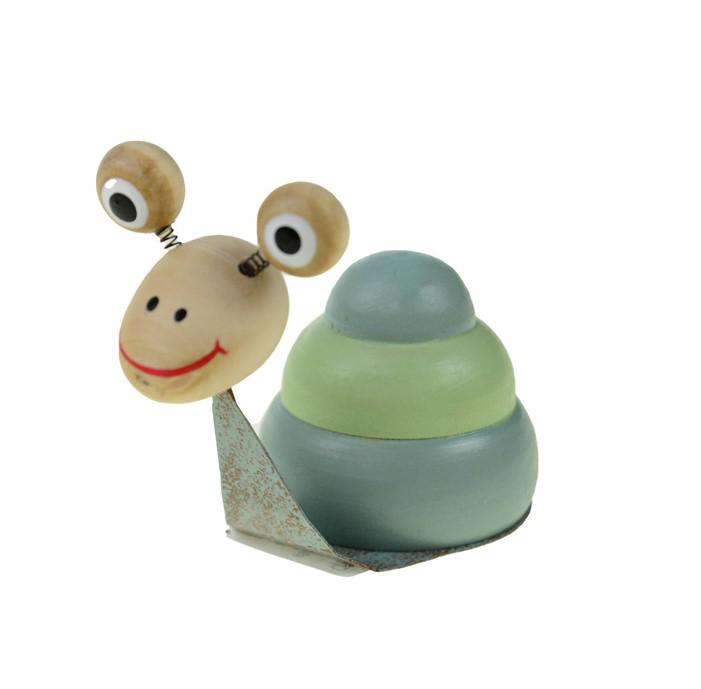 Figura kerti csiga fa 9x4.5x7cm kék/rózsaszín rugós szemekkel