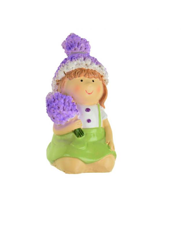 Figura kislány poly 10,4cm levendulával