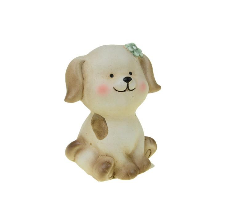 Figura kutya kerámia 7.5*6*9.5cm kék virággal