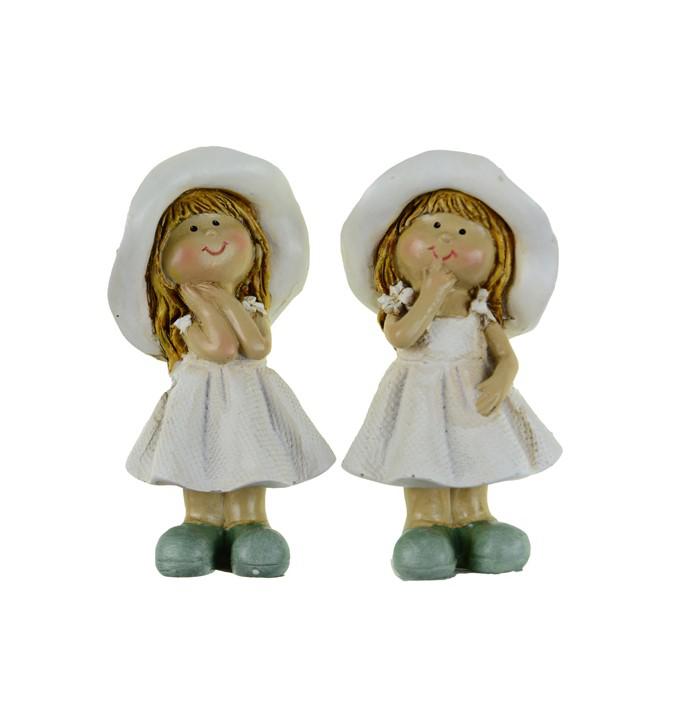 Figura lány poly 4*4*8.5cm kalapos 2féle fehér