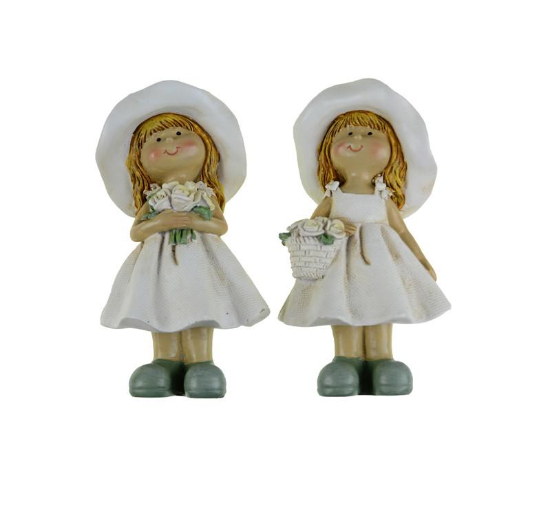 Figura lány poly 8*6.5*14cm kalapos virággal 2féle fehér