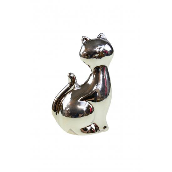 Figura macska kerámia 8,5cm ezüst