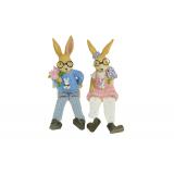 Figura nyúl fiú/lány poly 7*5.5*12cm lógólábú rózsaszín/kék