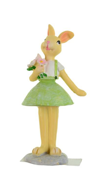 Figura nyuszi poly 11,9cm ruhában zöld