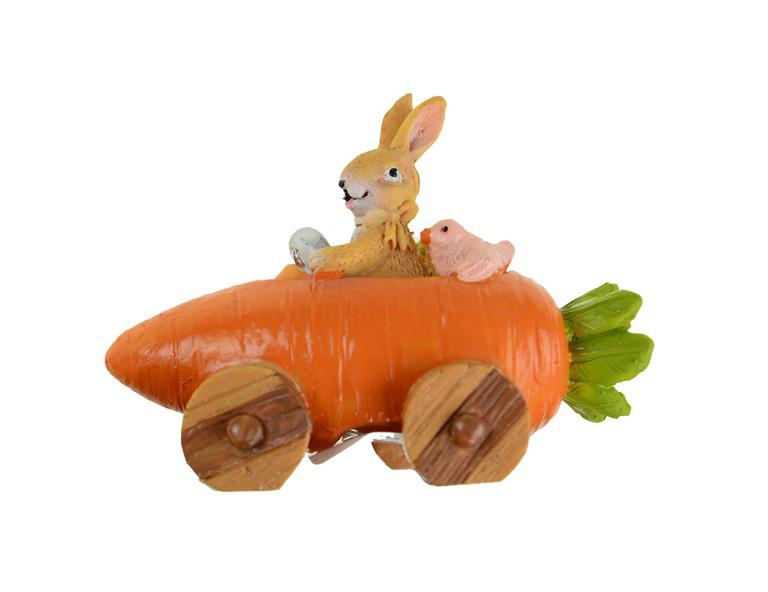 Figura nyuszi poly 9,6*7,2cm répa kocsival narancs