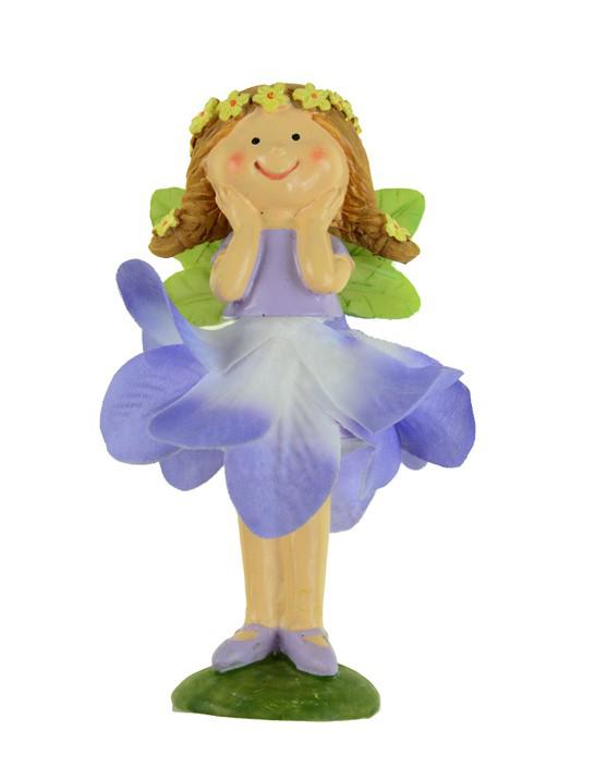 Figura tündér poly 12,5cm virág szoknyás lila