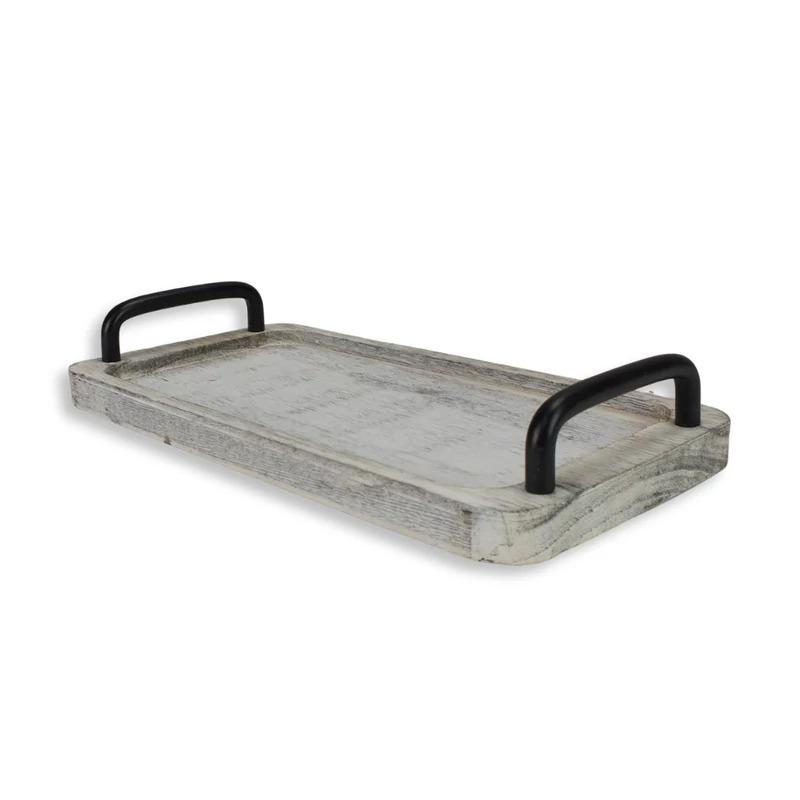 Fogantyús fa tálca vintage fehér