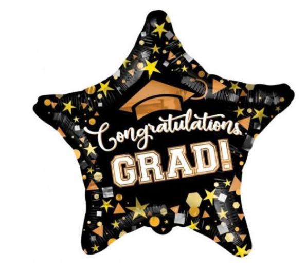 Fólia lufi 45cm, csillag, congratulations, fekete