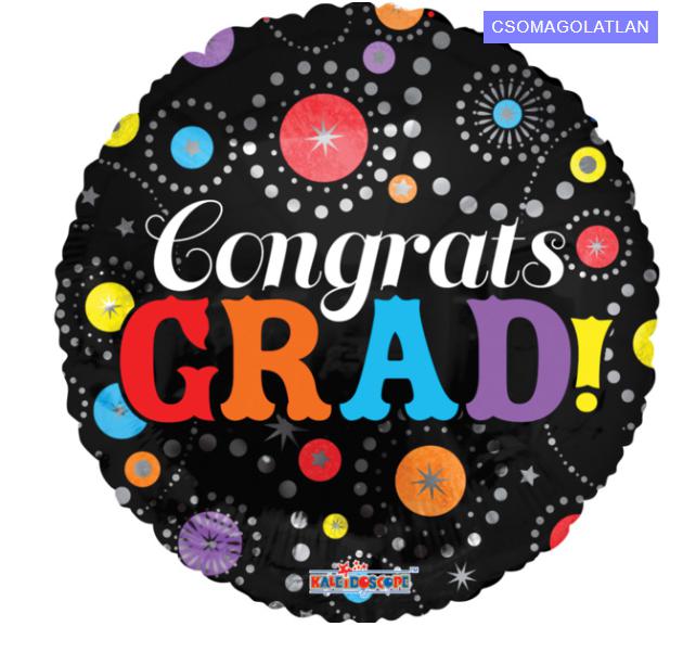 Fólia lufi, mini forma, congrats, gömb, fekete pöttyös 1 db