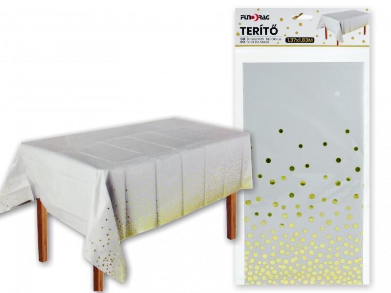 Fólia terítő fehér arany pöttyökkel 1,37x1,83m