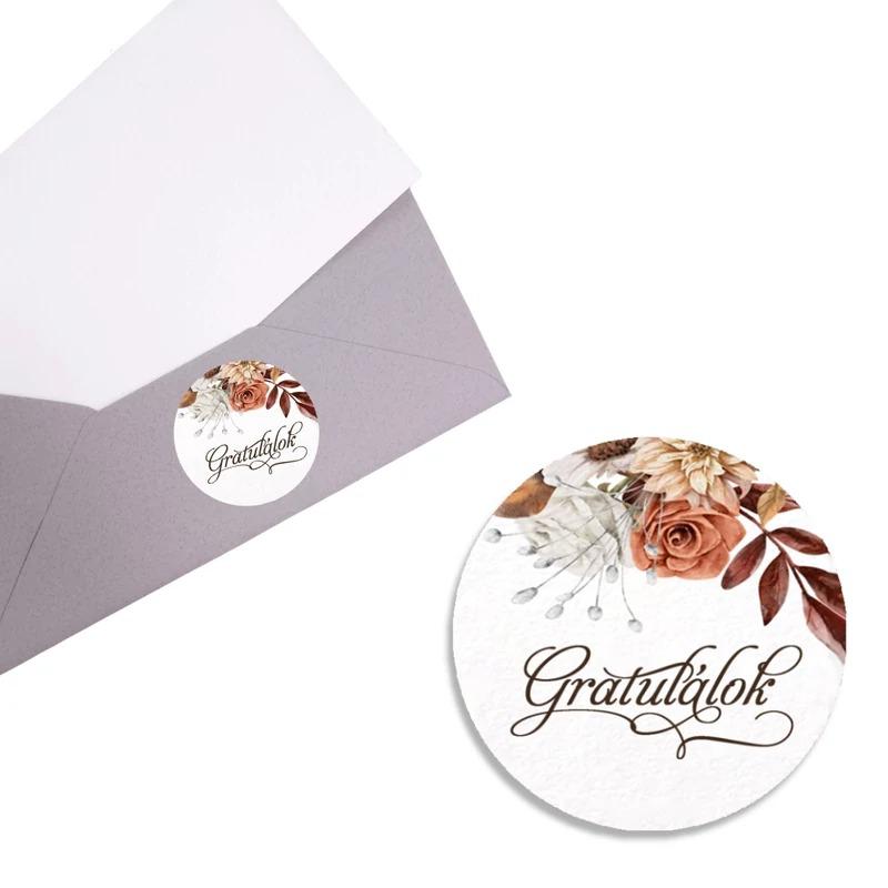 Gratulálok matrica – 15 db/lap – Fehér alapon virágos