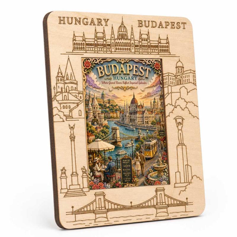 Gravírozott Fa Képkeret Budapest Képpel - Budapest Hungary Where Grand Rivers - Hungary Szuvenír