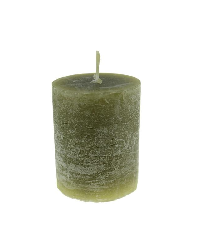 Gyertya rusztikus henger 5*6cm oliva zöld