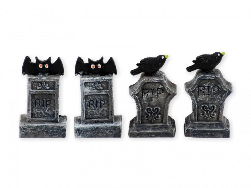 Halloween sírkő 4db 5,5cm szürke rip