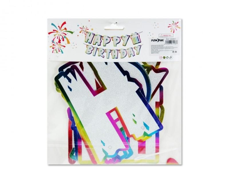 Happy Birthday banner ezüst/metál 3m
