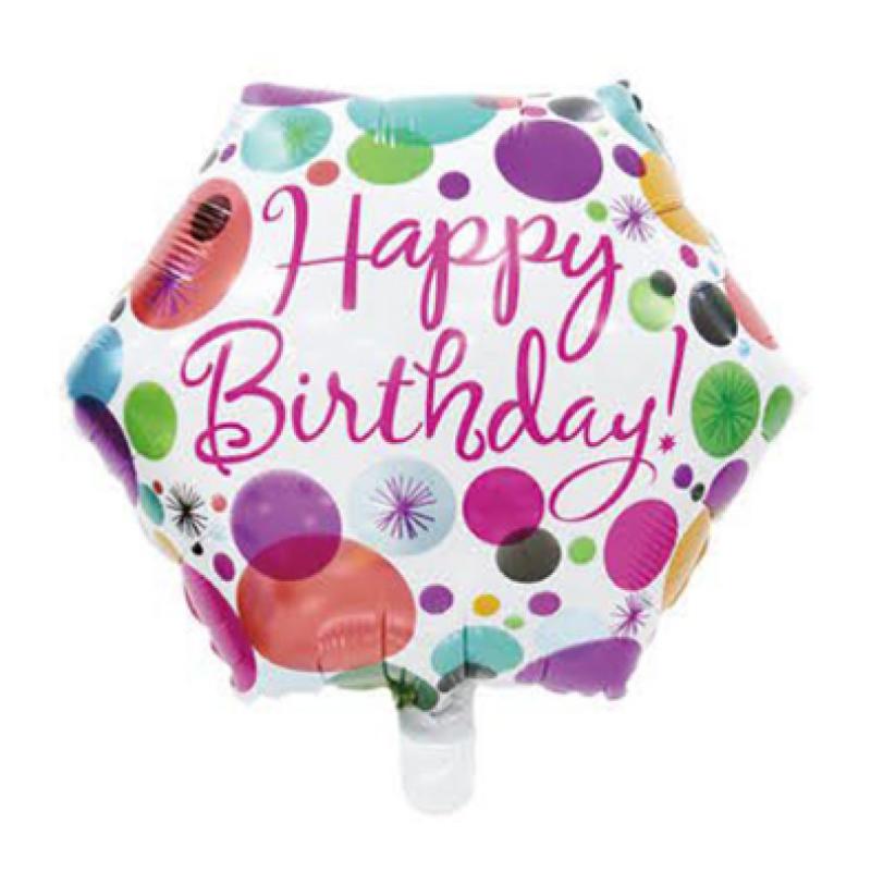 Happy Birthday - hatszögletű pöttyös - Fólia Lufi - 45cm - Léggömb