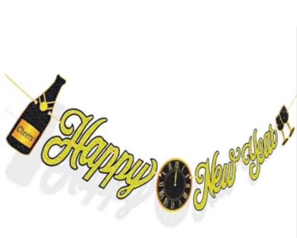 Happy new year betû fûzér, arany, glitteres