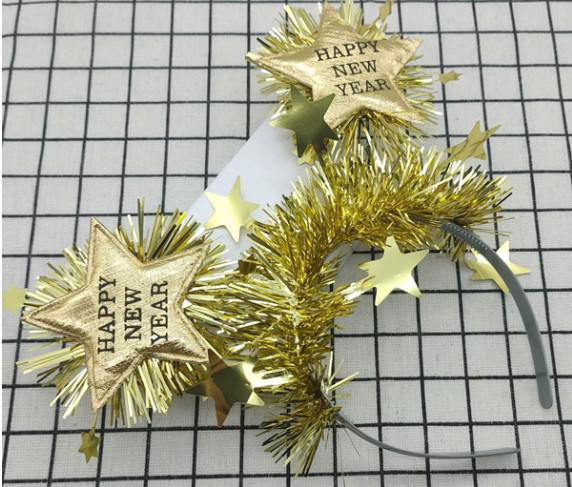 Happy new year, csillagos fejdísz, arany