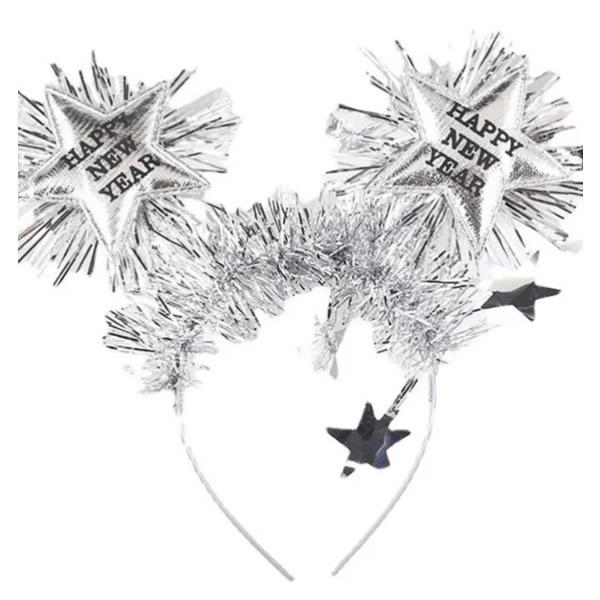 Happy new year, csillagos fejdísz, ezüst