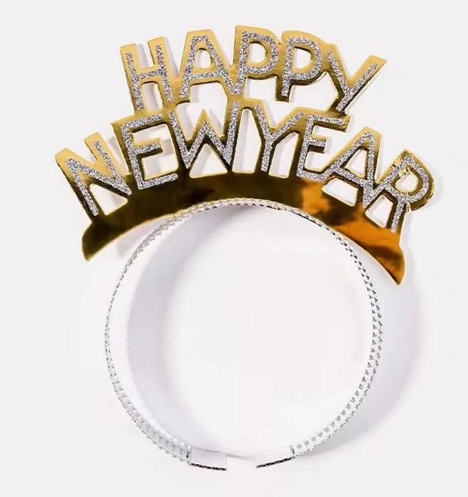 Happy new year, fejdísz, arany, 3 db/cs