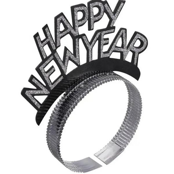 Happy new year, fejdísz, fekete, 3 db/cs