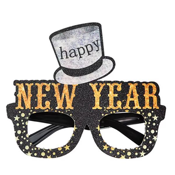 Happy New Year glitteres szemüveg, kalapos