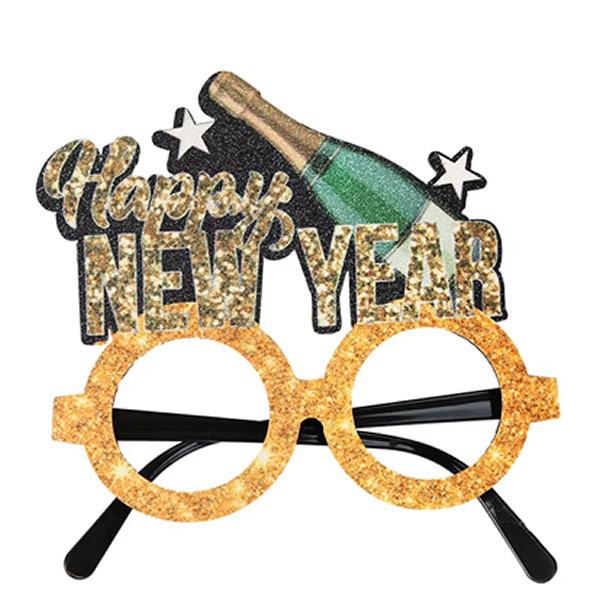 Happy New Year glitteres szemüveg, peszgõs üveggel