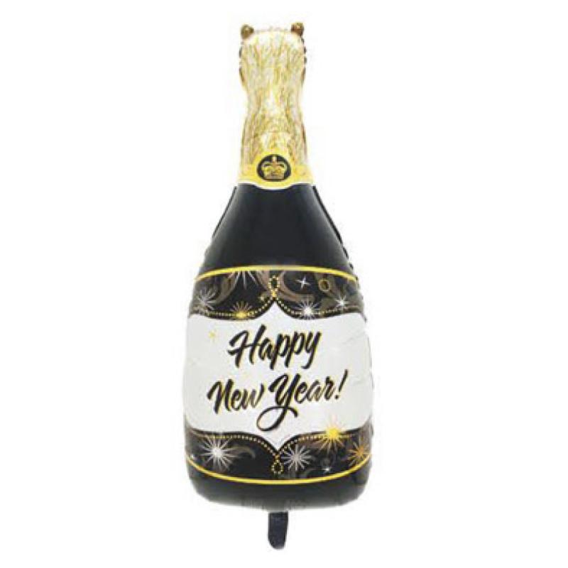 Happy New Year - Pezsgősüveg formájú - Fólia Lufi - 49x103cm - Léggömb - Szilveszteri Party kellék
