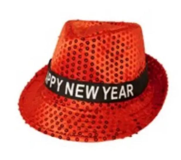 Happy New Year szövetkalap, villogós, piros