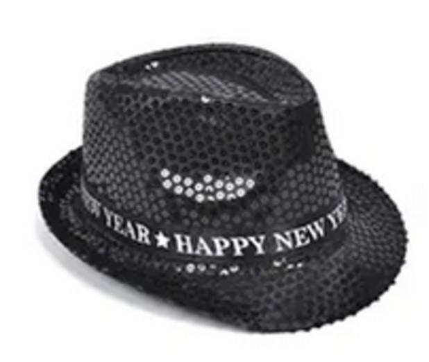 Happy New Year szövetkalap, villogós,fekete