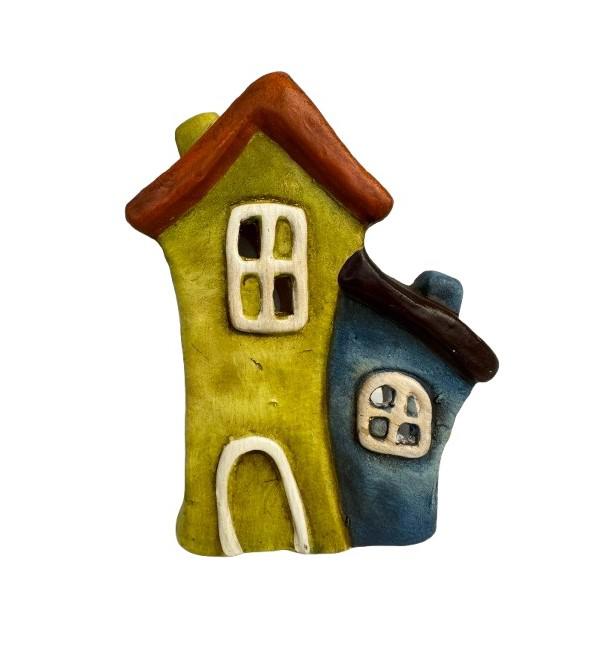 Ház kerámia 12*6.8*15cm zöld mécsestartó