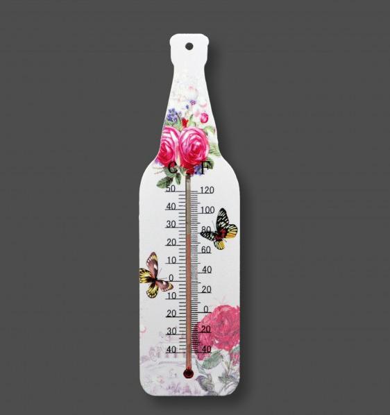 Hőmérő virágos 26,5cm piros rózsás pillangós