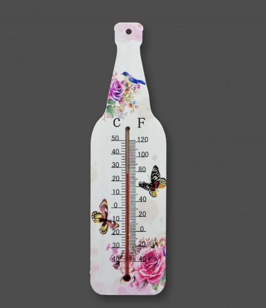 Hőmérő virágos rózsaszín pillangós 26,5cm 3f