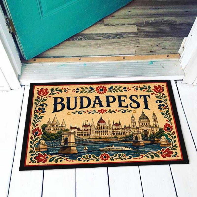 Hungary Lábtörlő - Budapest lábtörlő kalocsai mintával 40×60 cm – Magyaros Hungary ajándék