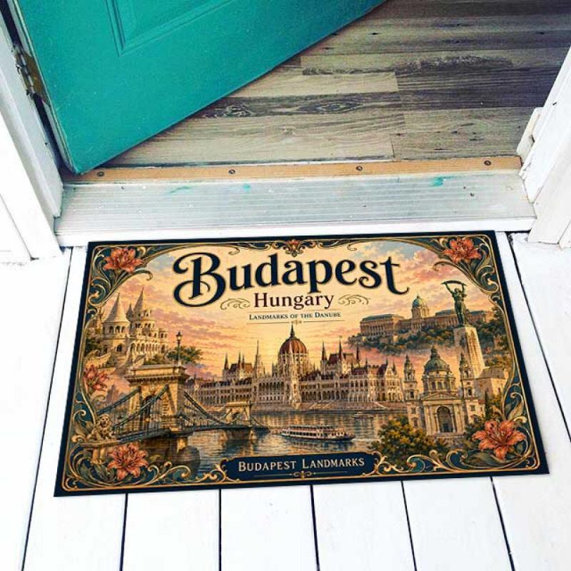 Hungary Lábtörlő - Budapest Landmarks lábtörlő 40×60 cm – Budapest nevezetességei Hungary ajándék